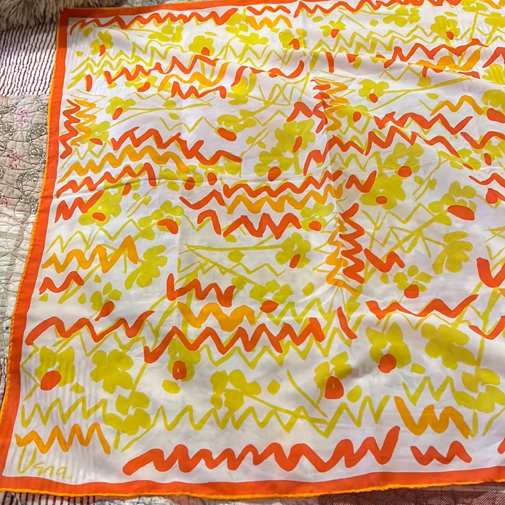 MCM 26” square Vintage Vera Neumann abstract scarf orange yellow